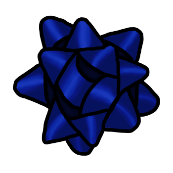 a dark blue star gift bow. the bow has shiny bits that look blurred and reflective